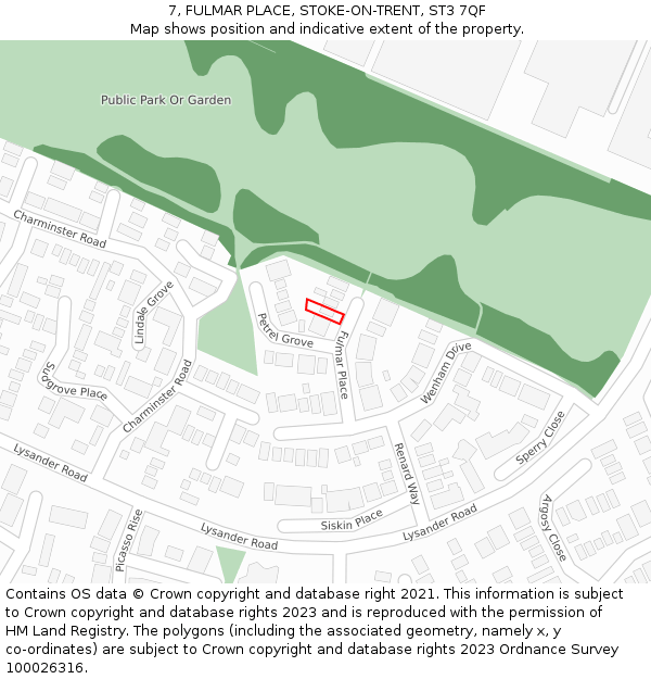 7, FULMAR PLACE, STOKE-ON-TRENT, ST3 7QF: Location map and indicative extent of plot