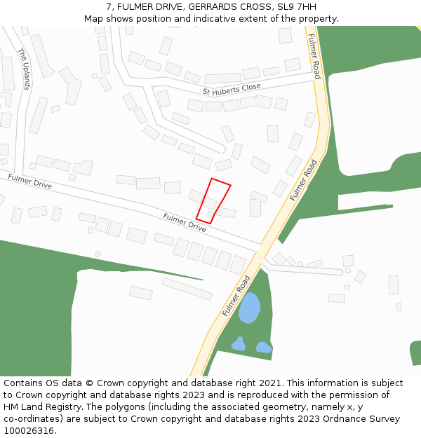 7, FULMER DRIVE, GERRARDS CROSS, SL9 7HH: Location map and indicative extent of plot