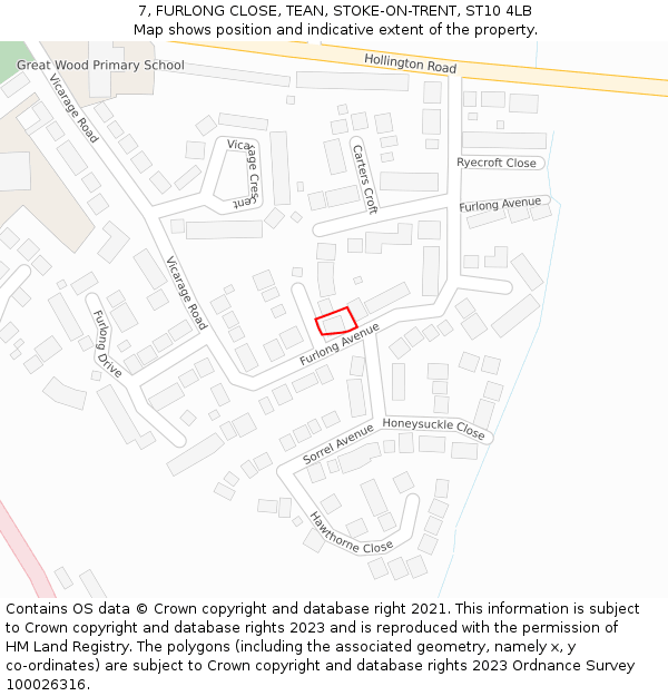 7, FURLONG CLOSE, TEAN, STOKE-ON-TRENT, ST10 4LB: Location map and indicative extent of plot