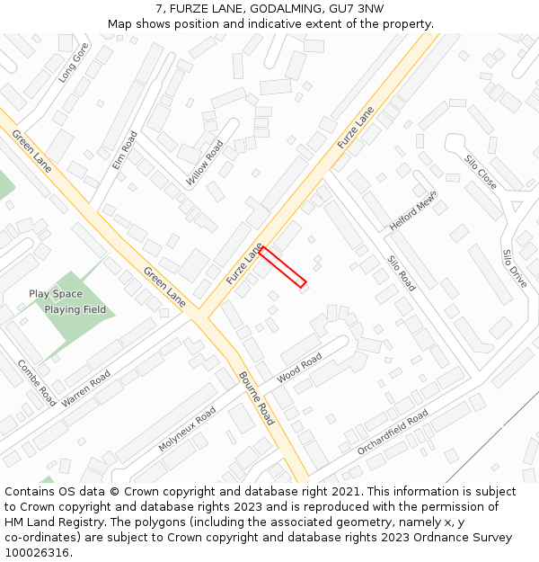 7, FURZE LANE, GODALMING, GU7 3NW: Location map and indicative extent of plot