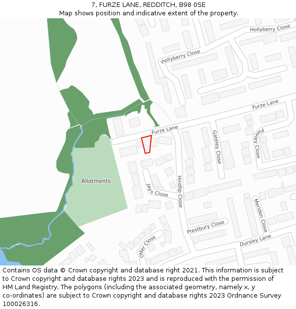 7, FURZE LANE, REDDITCH, B98 0SE: Location map and indicative extent of plot