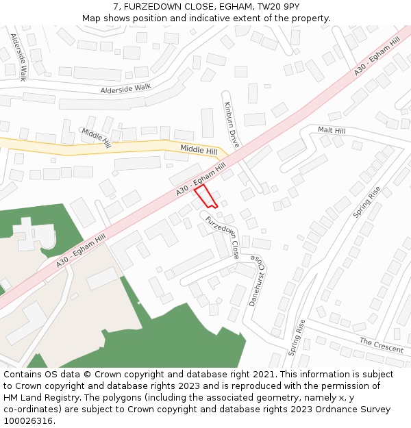 7, FURZEDOWN CLOSE, EGHAM, TW20 9PY: Location map and indicative extent of plot