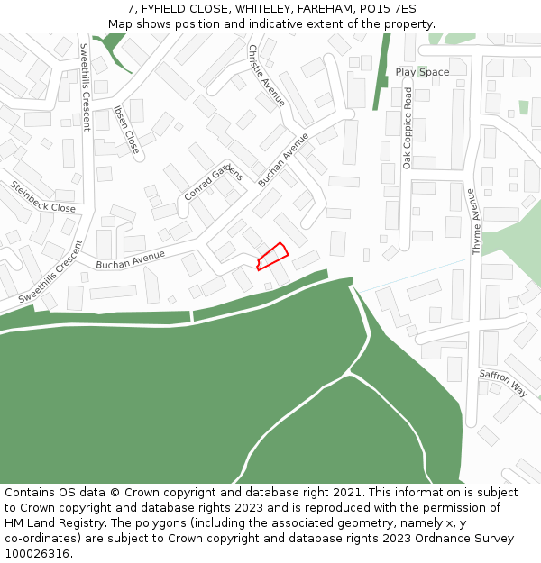 7, FYFIELD CLOSE, WHITELEY, FAREHAM, PO15 7ES: Location map and indicative extent of plot