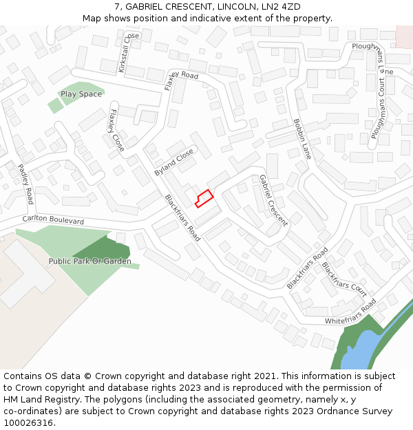 7, GABRIEL CRESCENT, LINCOLN, LN2 4ZD: Location map and indicative extent of plot