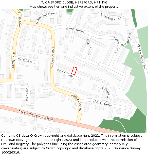 7, GAISFORD CLOSE, HEREFORD, HR1 1YG: Location map and indicative extent of plot