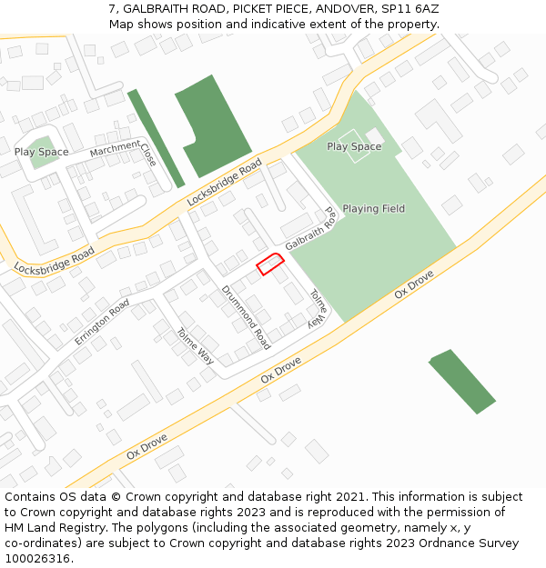 7, GALBRAITH ROAD, PICKET PIECE, ANDOVER, SP11 6AZ: Location map and indicative extent of plot