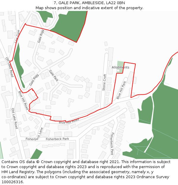 7, GALE PARK, AMBLESIDE, LA22 0BN: Location map and indicative extent of plot