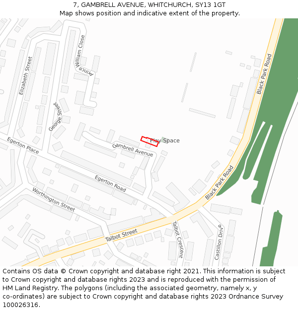 7, GAMBRELL AVENUE, WHITCHURCH, SY13 1GT: Location map and indicative extent of plot