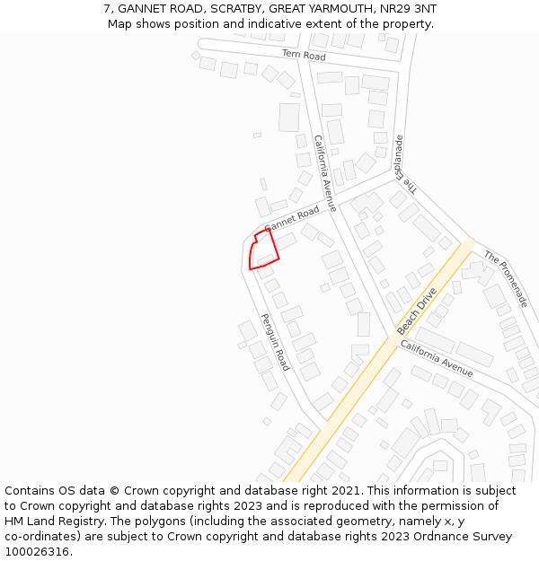 7, GANNET ROAD, SCRATBY, GREAT YARMOUTH, NR29 3NT: Location map and indicative extent of plot