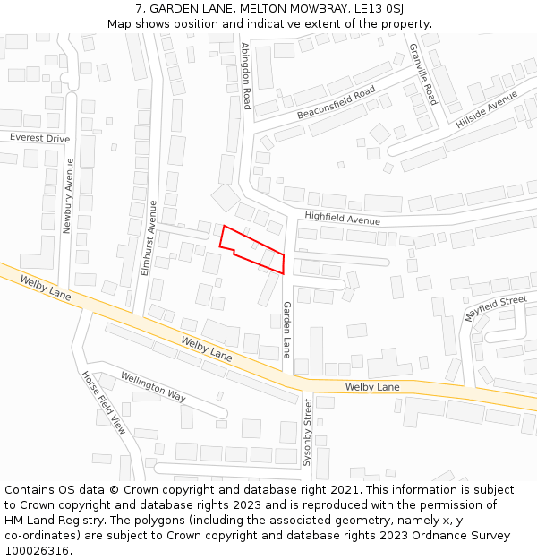 7, GARDEN LANE, MELTON MOWBRAY, LE13 0SJ: Location map and indicative extent of plot