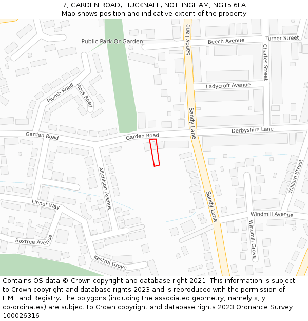 7, GARDEN ROAD, HUCKNALL, NOTTINGHAM, NG15 6LA: Location map and indicative extent of plot