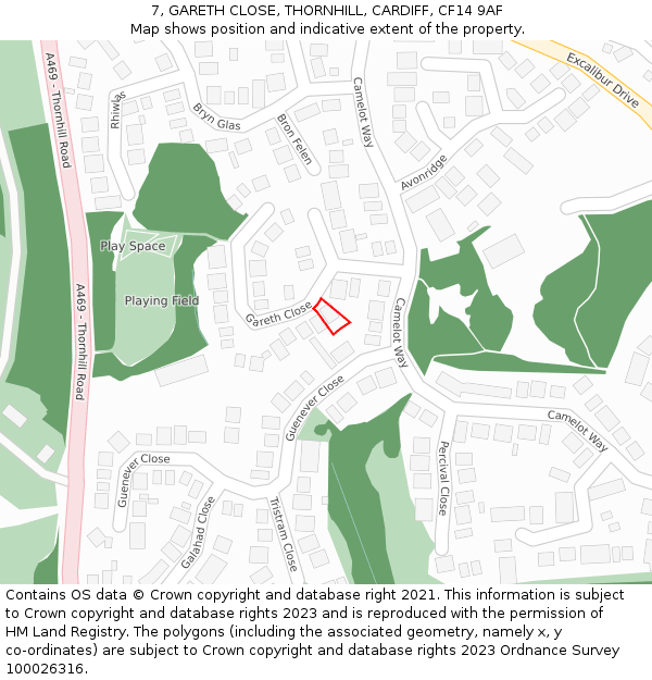 7, GARETH CLOSE, THORNHILL, CARDIFF, CF14 9AF: Location map and indicative extent of plot