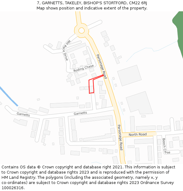 7, GARNETTS, TAKELEY, BISHOP'S STORTFORD, CM22 6RJ: Location map and indicative extent of plot