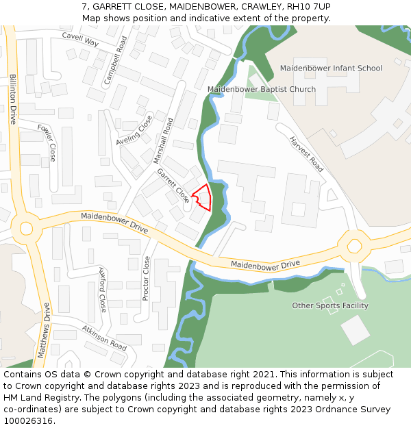 7, GARRETT CLOSE, MAIDENBOWER, CRAWLEY, RH10 7UP: Location map and indicative extent of plot