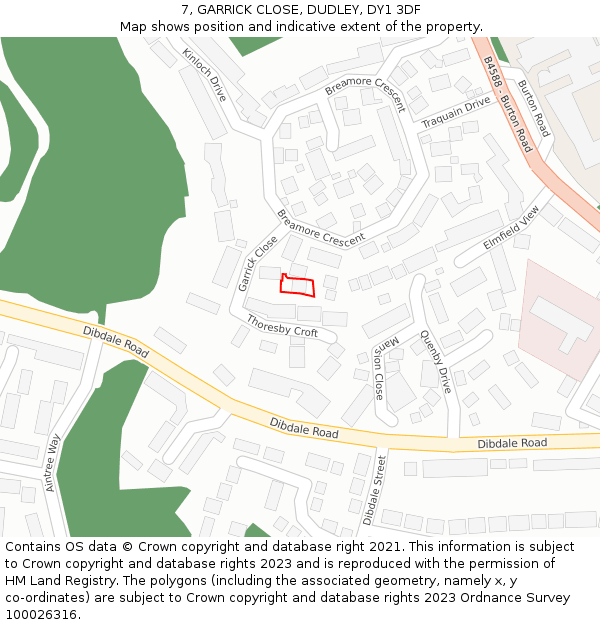 7, GARRICK CLOSE, DUDLEY, DY1 3DF: Location map and indicative extent of plot