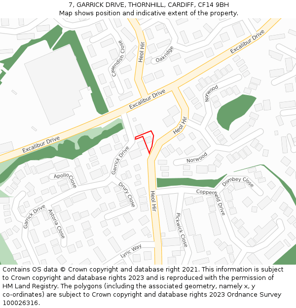 7, GARRICK DRIVE, THORNHILL, CARDIFF, CF14 9BH: Location map and indicative extent of plot