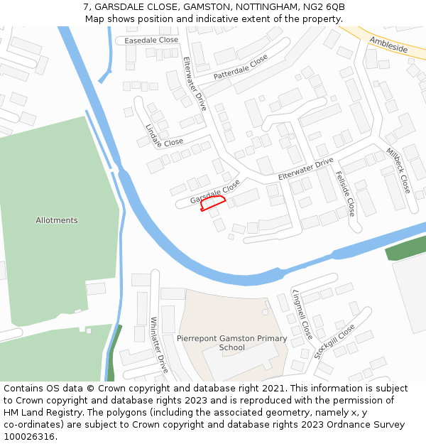 7, GARSDALE CLOSE, GAMSTON, NOTTINGHAM, NG2 6QB: Location map and indicative extent of plot