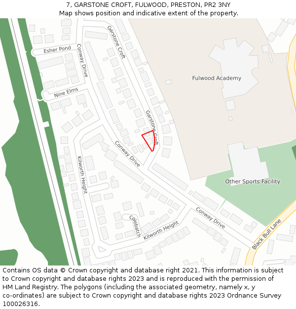 7, GARSTONE CROFT, FULWOOD, PRESTON, PR2 3NY: Location map and indicative extent of plot