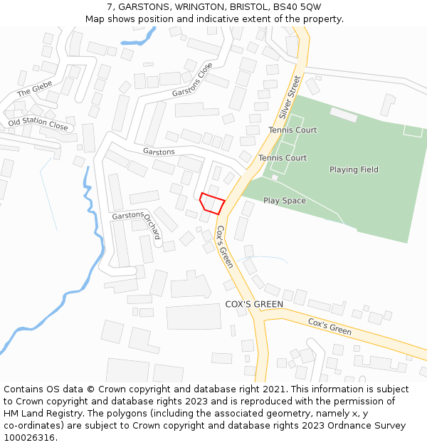 7, GARSTONS, WRINGTON, BRISTOL, BS40 5QW: Location map and indicative extent of plot