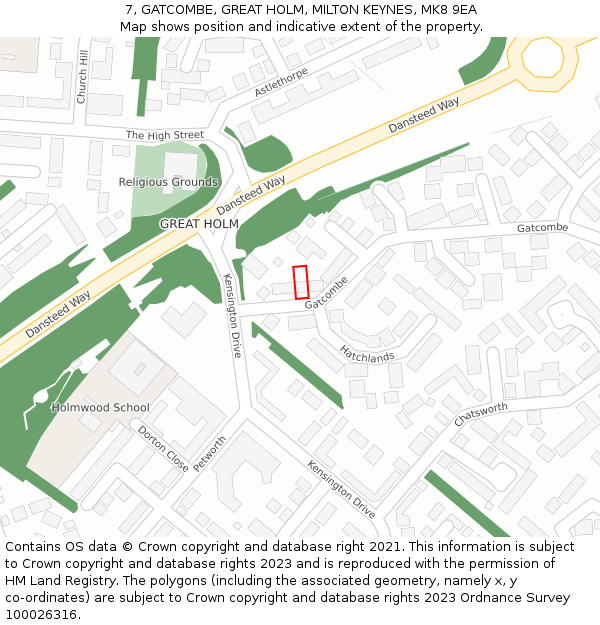 7, GATCOMBE, GREAT HOLM, MILTON KEYNES, MK8 9EA: Location map and indicative extent of plot