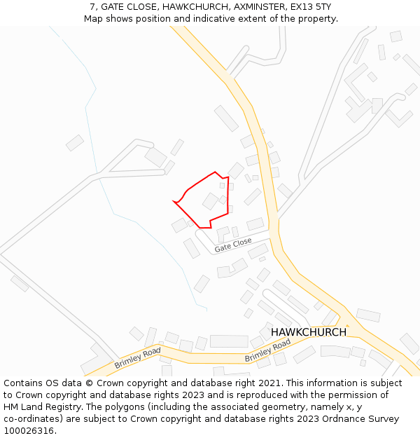 7, GATE CLOSE, HAWKCHURCH, AXMINSTER, EX13 5TY: Location map and indicative extent of plot