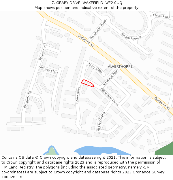 7, GEARY DRIVE, WAKEFIELD, WF2 0UQ: Location map and indicative extent of plot
