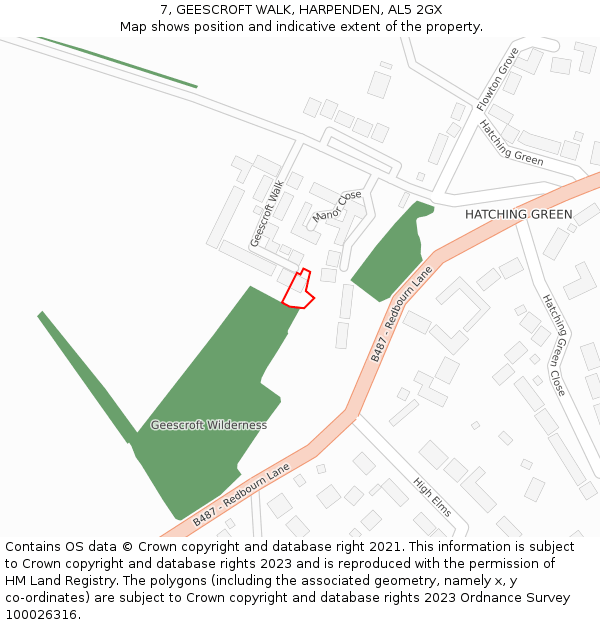 7, GEESCROFT WALK, HARPENDEN, AL5 2GX: Location map and indicative extent of plot