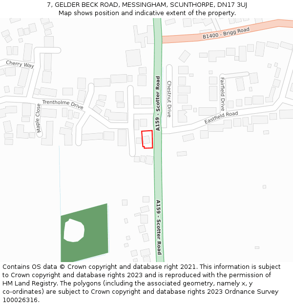 7, GELDER BECK ROAD, MESSINGHAM, SCUNTHORPE, DN17 3UJ: Location map and indicative extent of plot