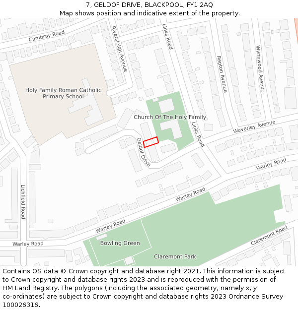 7, GELDOF DRIVE, BLACKPOOL, FY1 2AQ: Location map and indicative extent of plot