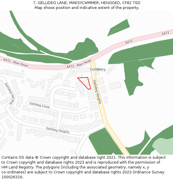 7, GELLIDEG LANE, MAESYCWMMER, HENGOED, CF82 7SD: Location map and indicative extent of plot