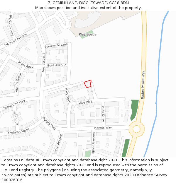 7, GEMINI LANE, BIGGLESWADE, SG18 8DN: Location map and indicative extent of plot