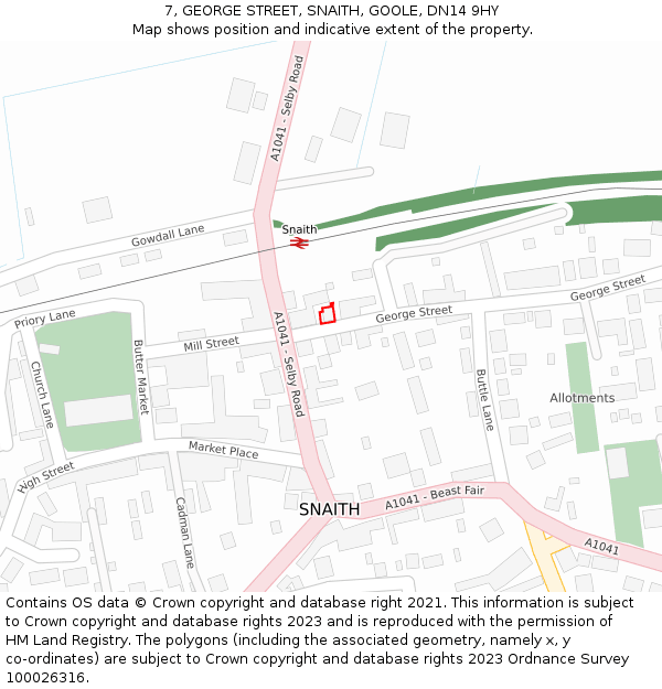 7, GEORGE STREET, SNAITH, GOOLE, DN14 9HY: Location map and indicative extent of plot