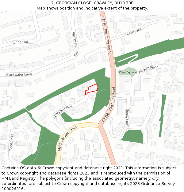 7, GEORGIAN CLOSE, CRAWLEY, RH10 7RE: Location map and indicative extent of plot