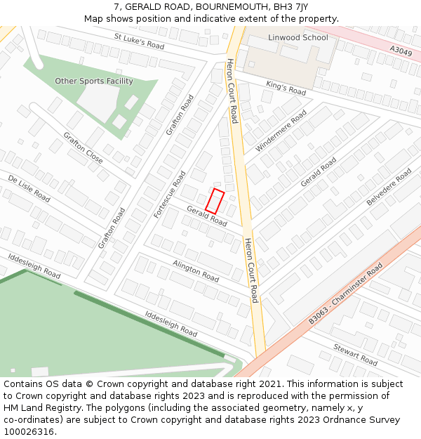 7, GERALD ROAD, BOURNEMOUTH, BH3 7JY: Location map and indicative extent of plot