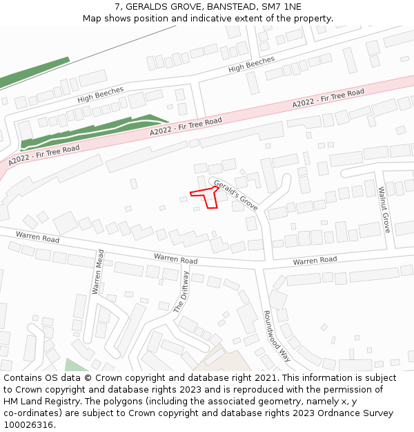 7, GERALDS GROVE, BANSTEAD, SM7 1NE: Location map and indicative extent of plot