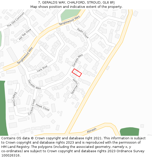 7, GERALDS WAY, CHALFORD, STROUD, GL6 8FJ: Location map and indicative extent of plot