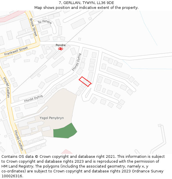 7, GERLLAN, TYWYN, LL36 9DE: Location map and indicative extent of plot