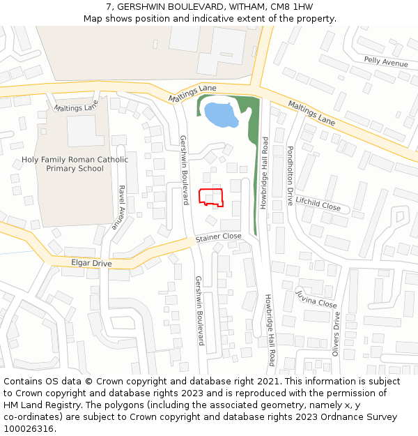 7, GERSHWIN BOULEVARD, WITHAM, CM8 1HW: Location map and indicative extent of plot