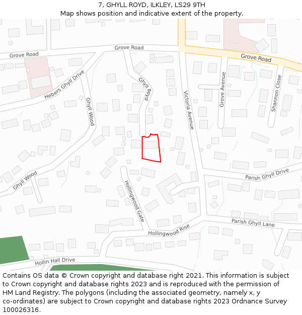 7, GHYLL ROYD, ILKLEY, LS29 9TH: Location map and indicative extent of plot