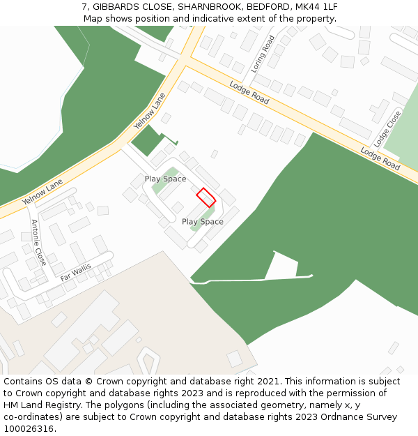 7, GIBBARDS CLOSE, SHARNBROOK, BEDFORD, MK44 1LF: Location map and indicative extent of plot