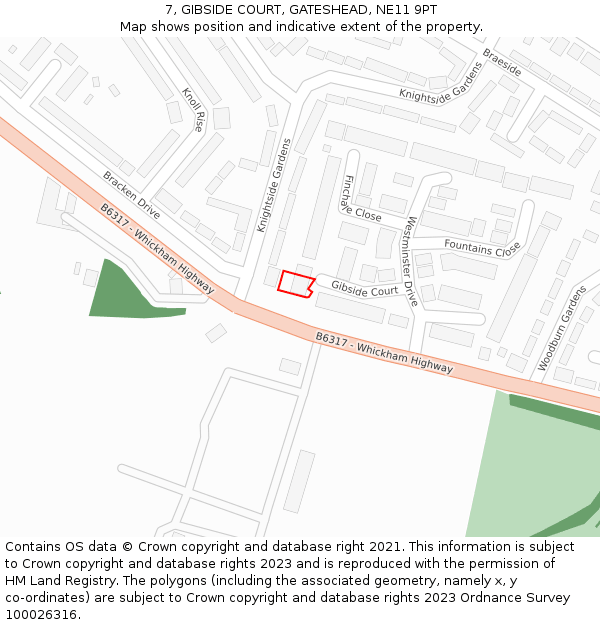 7, GIBSIDE COURT, GATESHEAD, NE11 9PT: Location map and indicative extent of plot