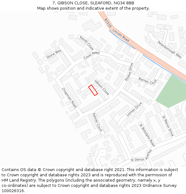 7, GIBSON CLOSE, SLEAFORD, NG34 8BB: Location map and indicative extent of plot