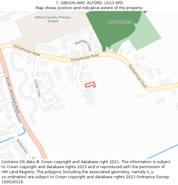 7, GIBSON WAY, ALFORD, LN13 9PD: Location map and indicative extent of plot