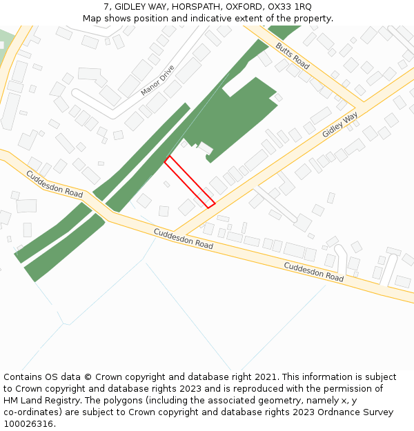 7, GIDLEY WAY, HORSPATH, OXFORD, OX33 1RQ: Location map and indicative extent of plot