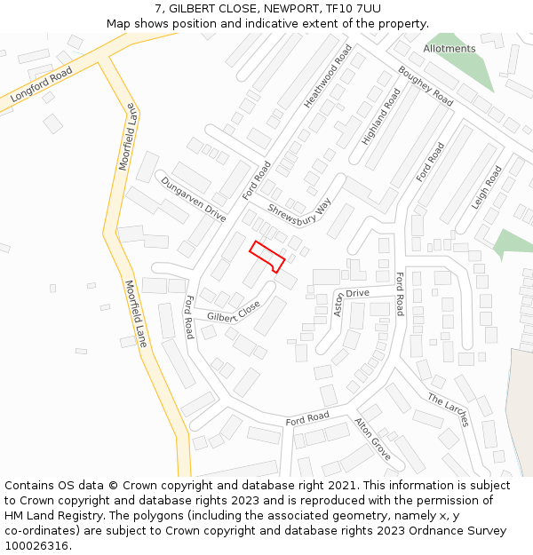 7, GILBERT CLOSE, NEWPORT, TF10 7UU: Location map and indicative extent of plot