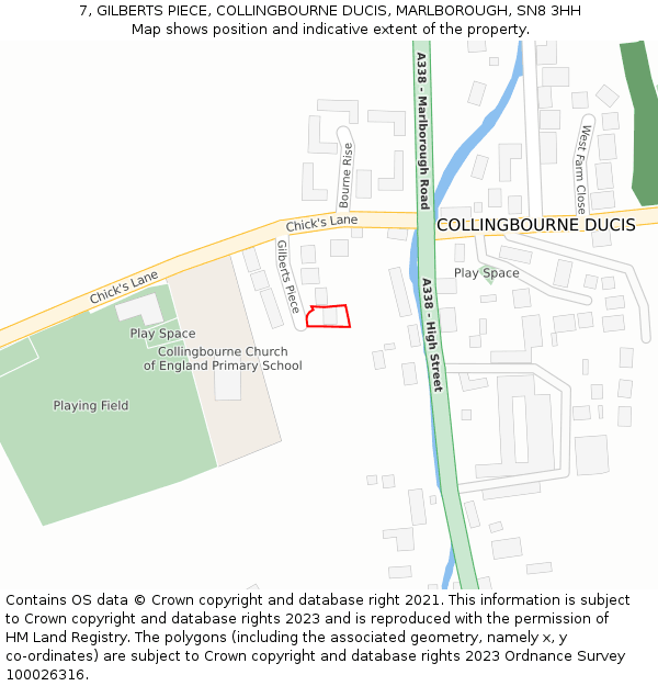 7, GILBERTS PIECE, COLLINGBOURNE DUCIS, MARLBOROUGH, SN8 3HH: Location map and indicative extent of plot