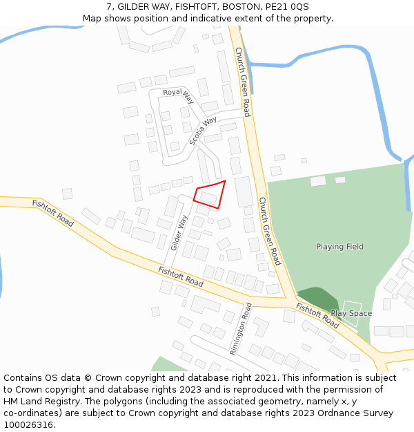 7, GILDER WAY, FISHTOFT, BOSTON, PE21 0QS: Location map and indicative extent of plot