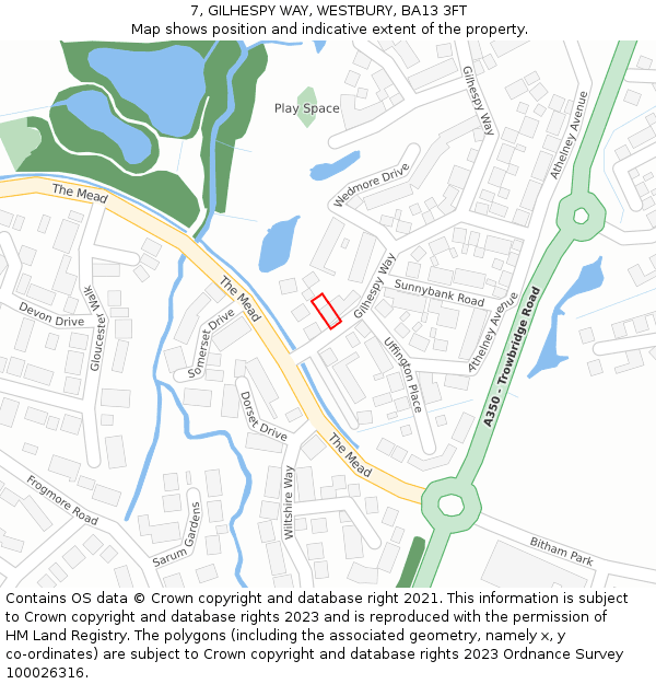 7, GILHESPY WAY, WESTBURY, BA13 3FT: Location map and indicative extent of plot