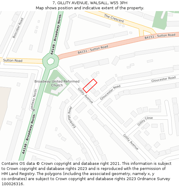 7, GILLITY AVENUE, WALSALL, WS5 3PH: Location map and indicative extent of plot