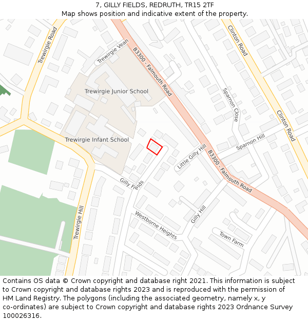 7, GILLY FIELDS, REDRUTH, TR15 2TF: Location map and indicative extent of plot